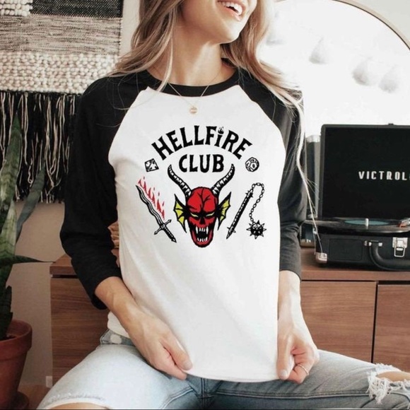 Hellfire club unisex raglan shirt- Eddie Munson Halloween - - Picture 1 of 3